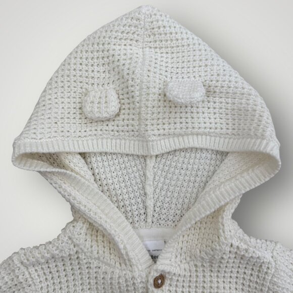 NWOT Carter’s 12 mo Baby Girl Ivory Waffle Knit Cardigan Hooded w/ Ears - Picture 2 of 4